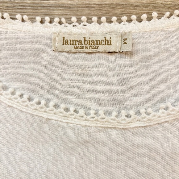 Laura Bianchi White 100% Linen Tank Top  Blouse Women's Medium Made in Italy - Picture 7 of 10